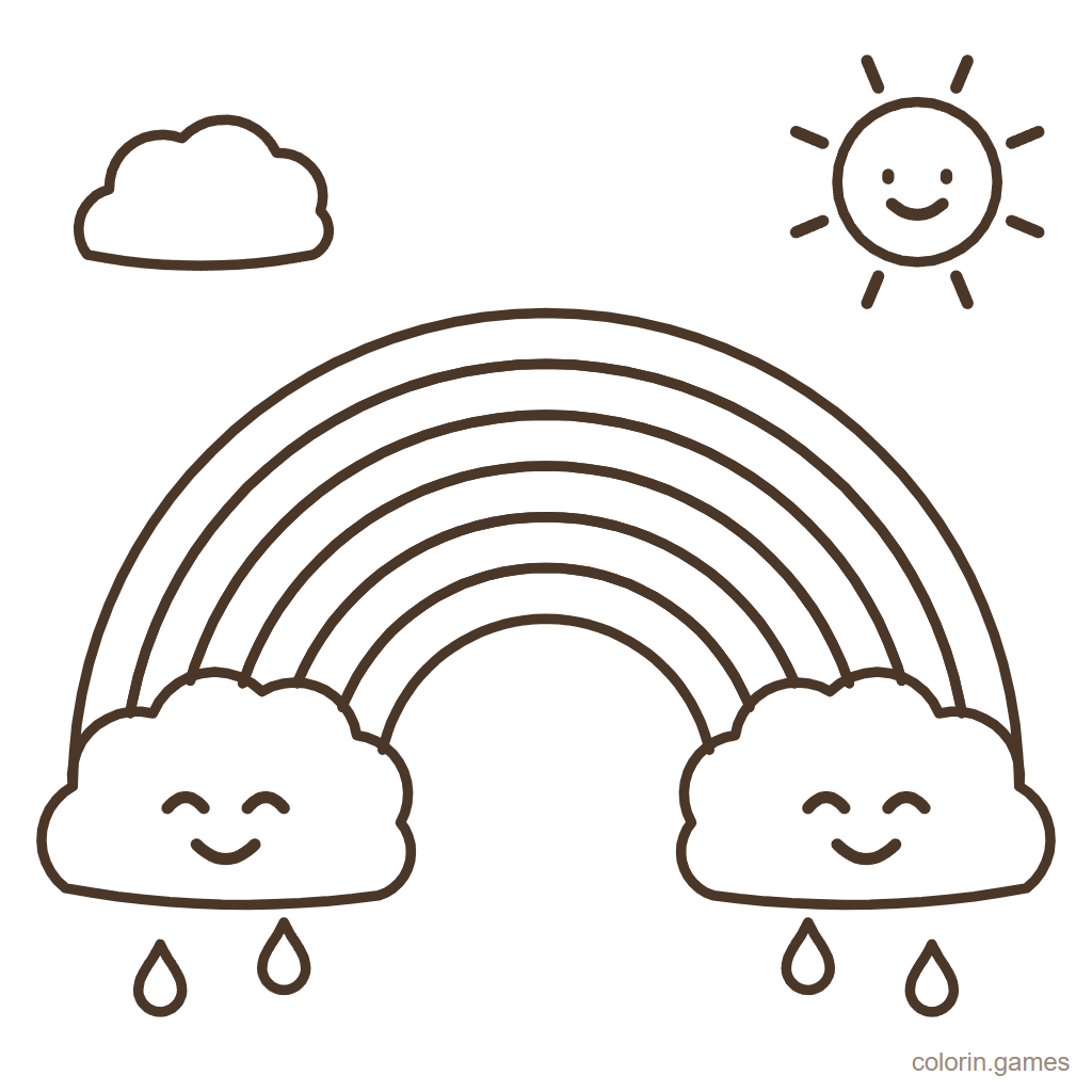 Dibujo de arcoíris para colorear: Arcoíris y Nubes