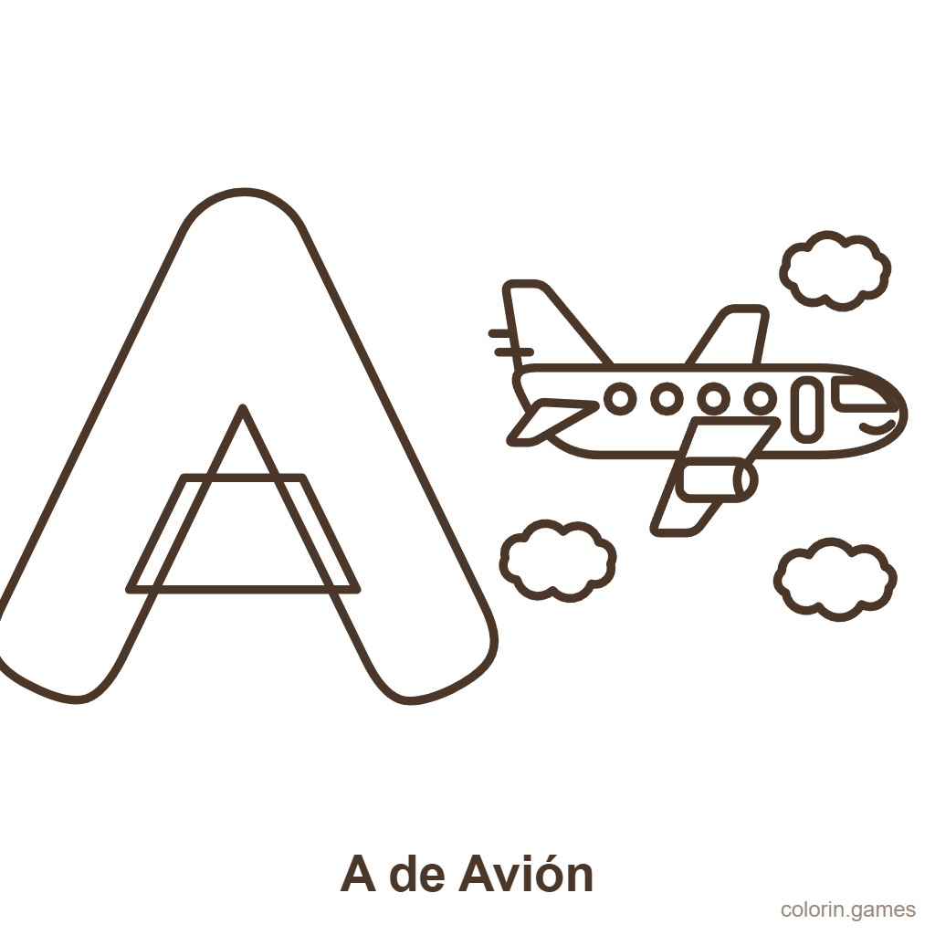 Letra A para colorear: A de Avión