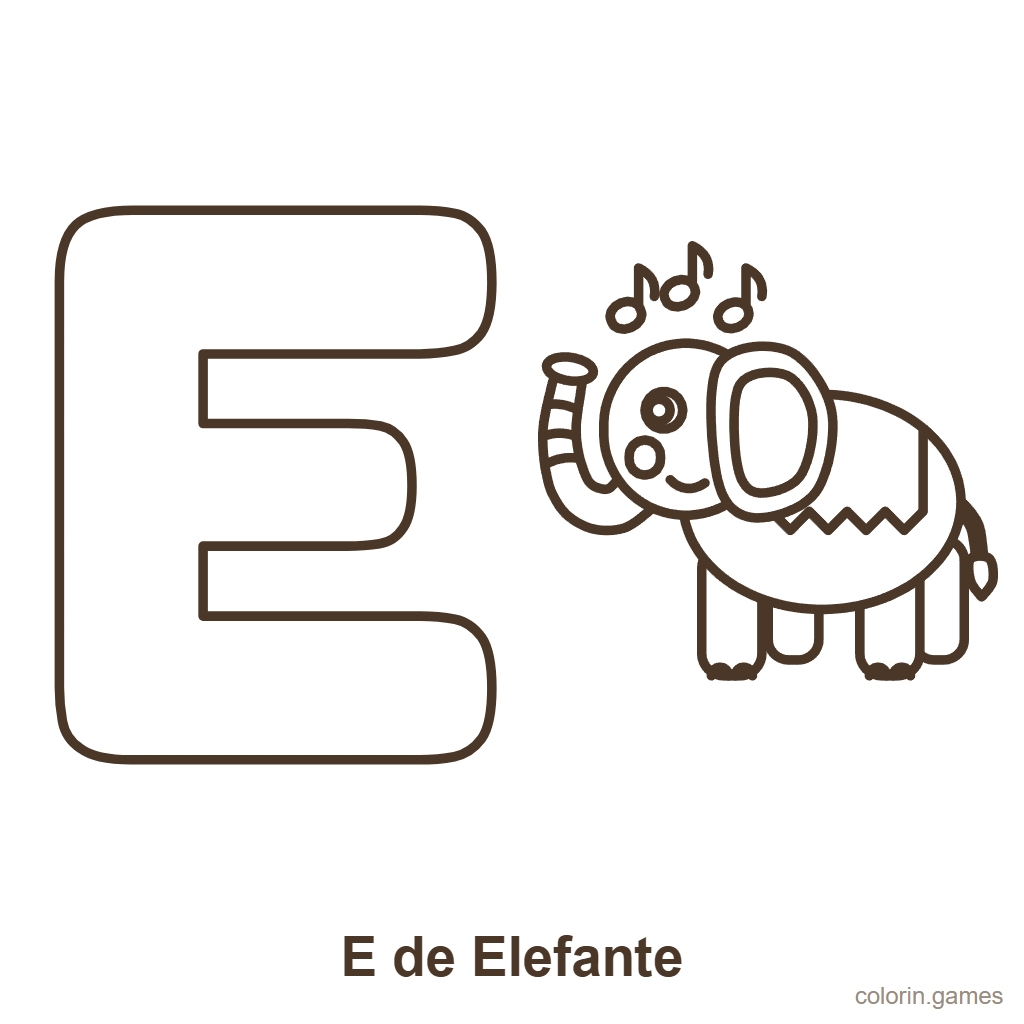 Letra E para colorear: E de Elefante