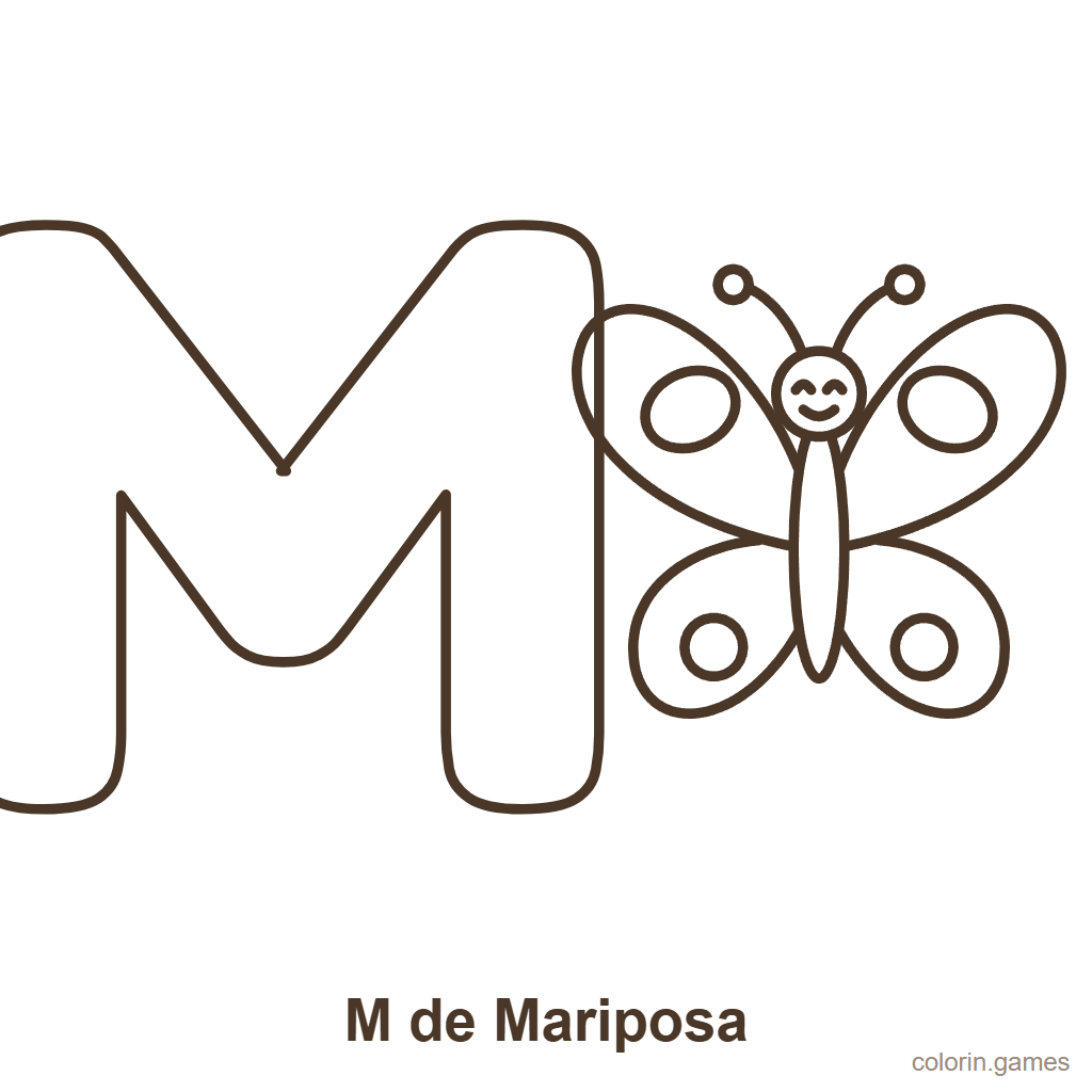 Letra M para colorear: M de Mariposa