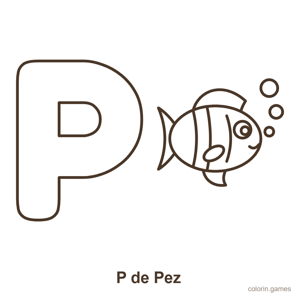 Letra P para colorear: P de Pez