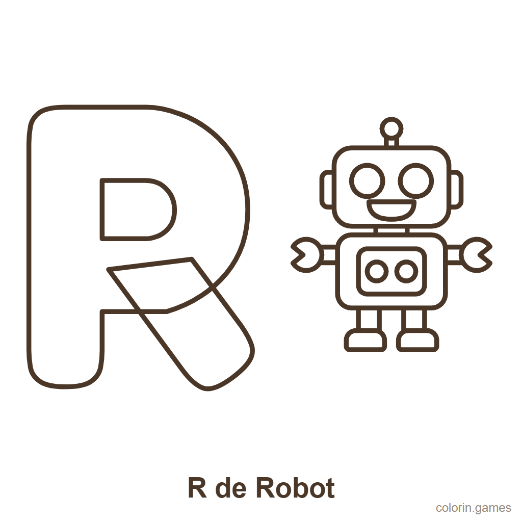 Letra R para colorear: R de Robot