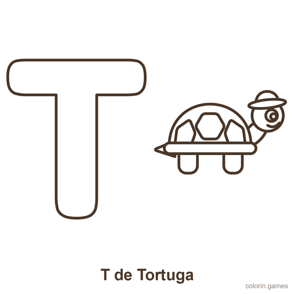 Letra T para colorear: T de Tortuga