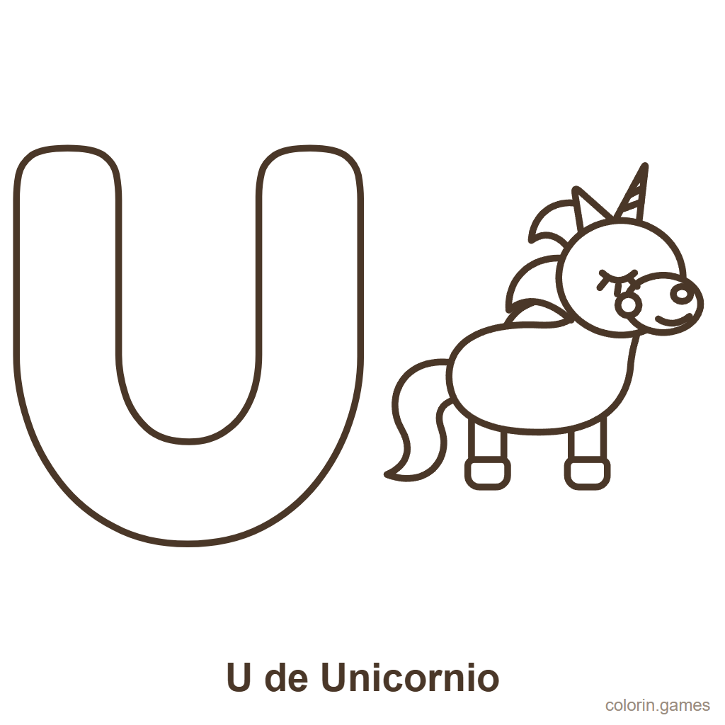 Letra U para colorear: U de Unicornio