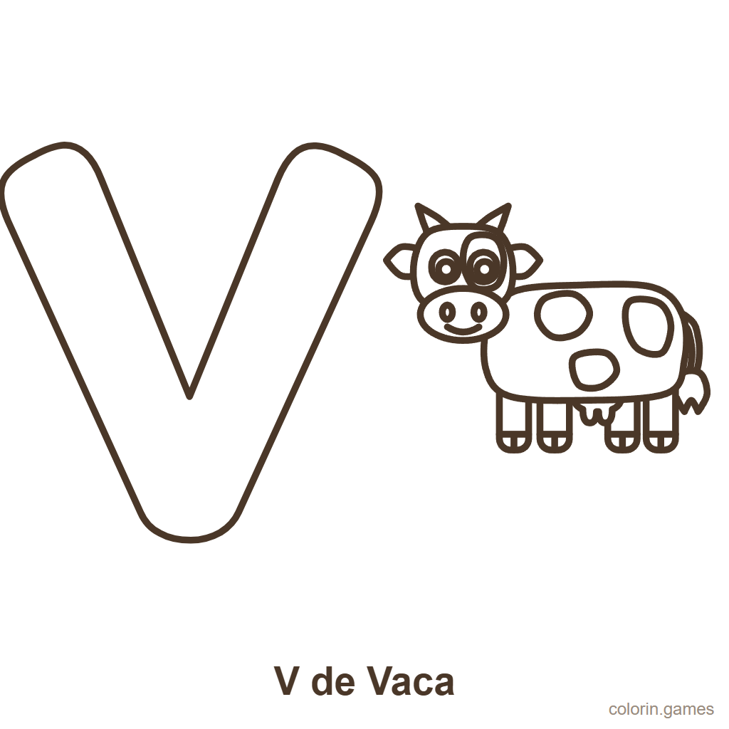 Letra V para colorear: V de Vaca