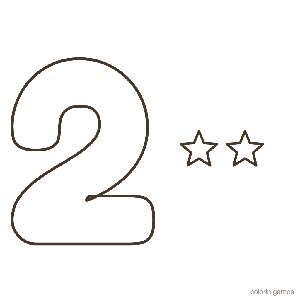 Número 2 para colorear con 2 estrellas