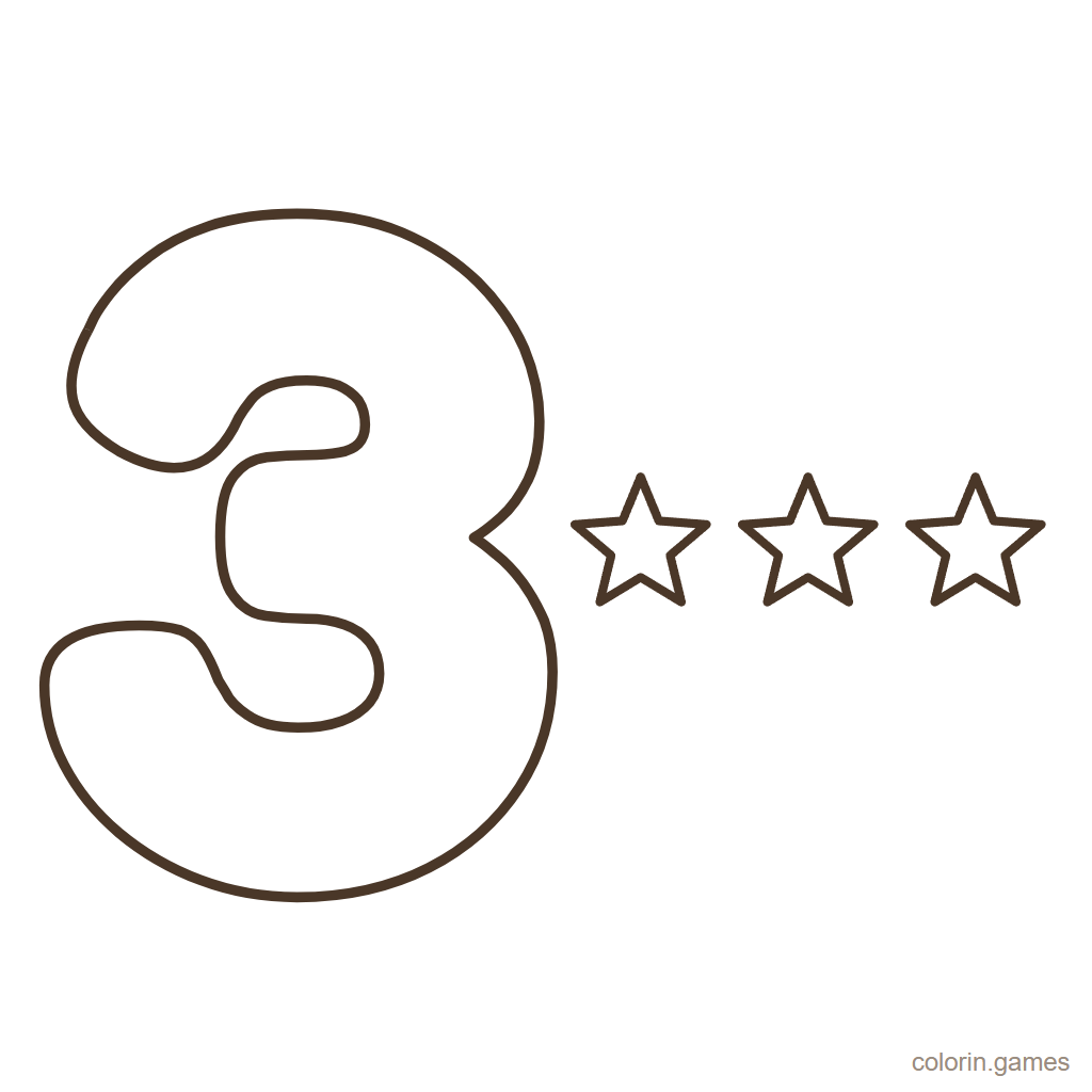 Número 3 para colorear con 3 estrellas