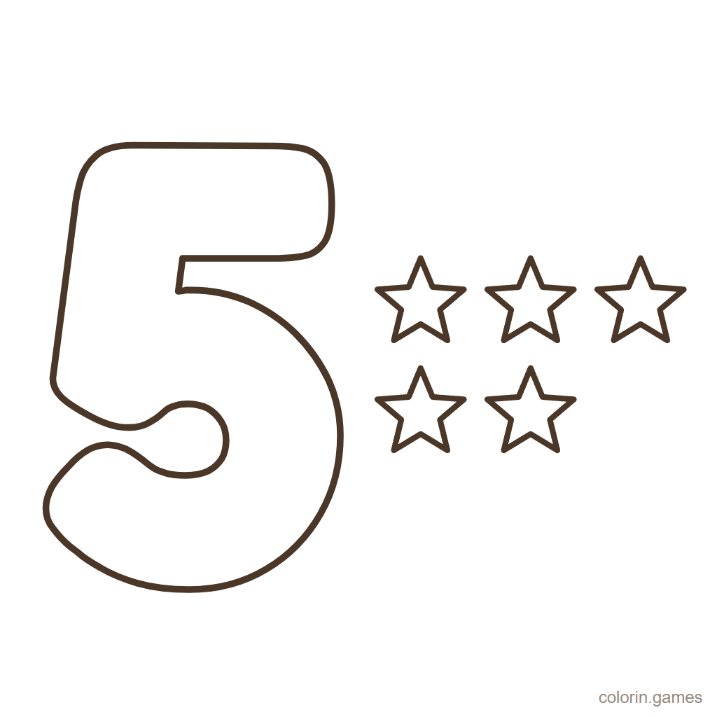 Número 5 para colorear con 5 estrellas