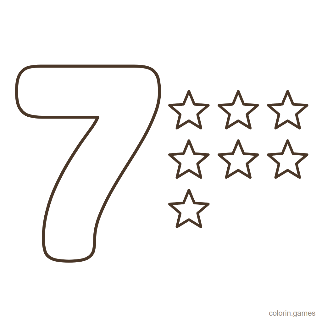 Número 7 para colorear con 7 estrellas